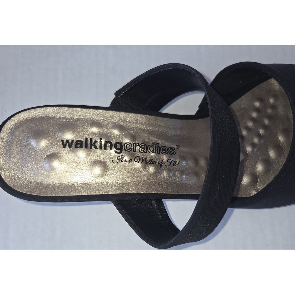 WALKING CRADLES Lorelai Black Fabric Slide Sandals Sz 9.5 M ~ EUC ~ - Picture 2 of 5